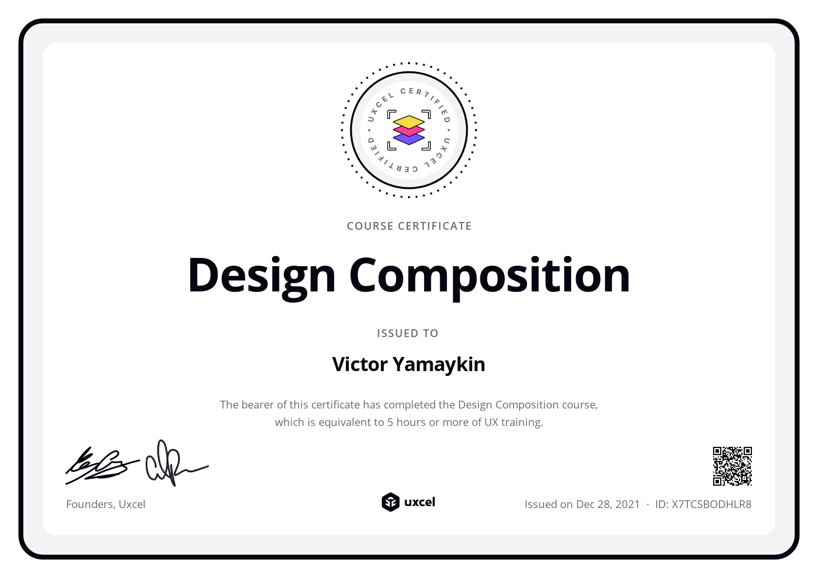 Victor Yamaykin's certificate